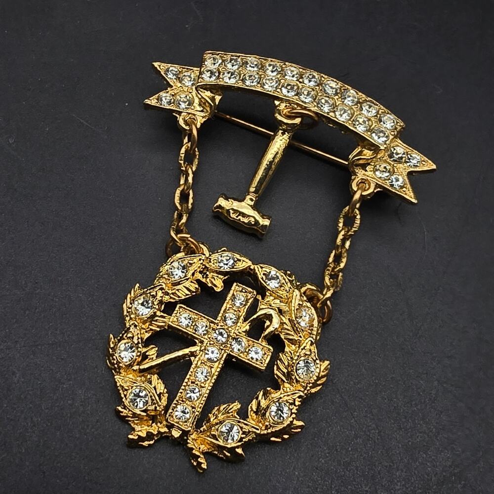 Ora Gold Tone Masonic Symbol Brooch Vintage Jewelry